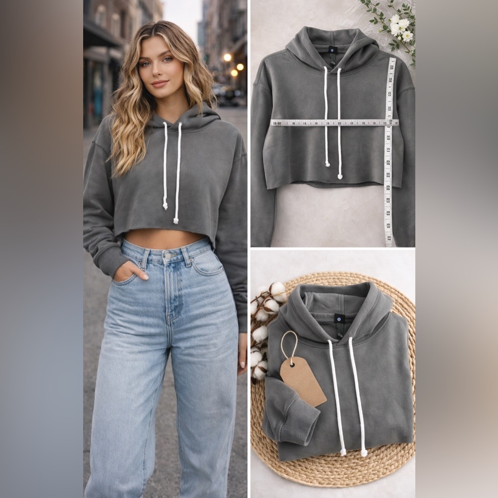 NWT Wild Fable Olive Cropped Hoodie Sweatshirt Pullover Women’s Size Medium - Picture 7 of 7